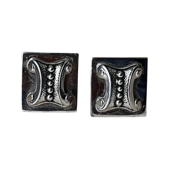 Whiting and Davis Silver Earrings, Large Vintage 1970s Earrings - Picture 1 of 6